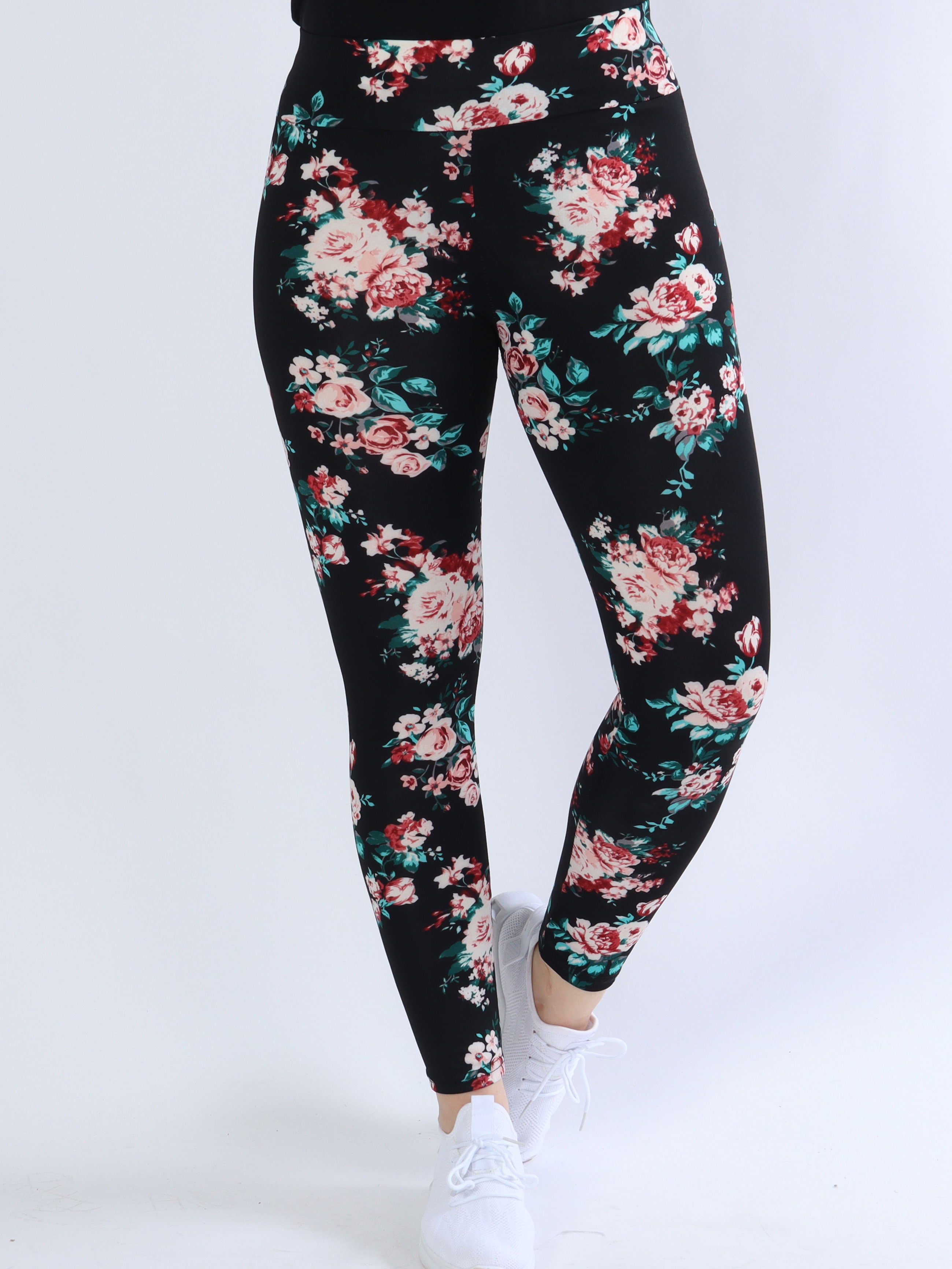 Vibe - Leggings med rosa blommor och blå blad